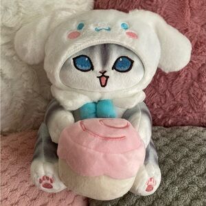 🐶🐱🧁23cm Sanrio Mofusand Cat Cross-Dressing  Cinnamoroll Puppy Cupcake Plush Doll